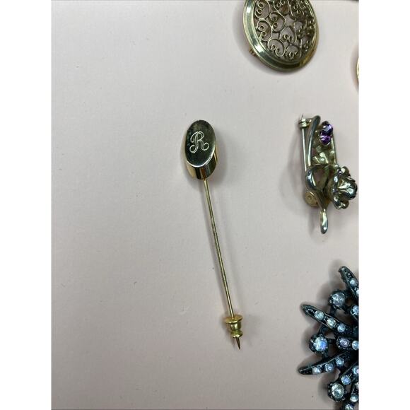 Lot of 8 MCM Vintage Brooches Pins Goldtone Pearl Rhinestone Starburst Moon - Picture 2 of 10